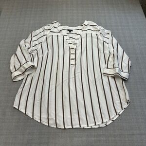 Torrid Harper Top Plus Size 2 Popover Striped 3/4 Sleeve‎ Blouse Button V Neck